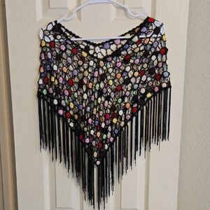 Vintage Colorful Crochet Fringe Shawl